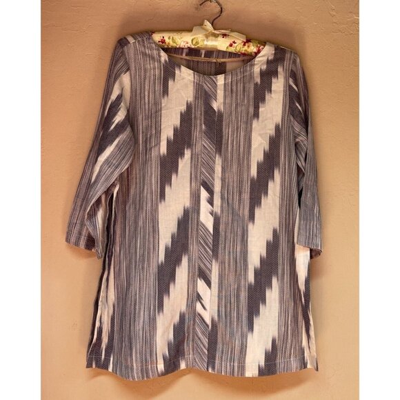 Soft Surroundings Womens Small Round Neck Gray Striped 3/4 Sleeve Tunic Top - Picture 1 of 8